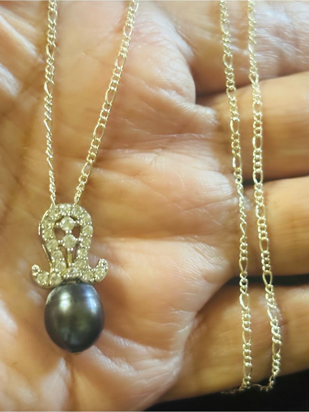 24” 925 Black genuine Pearl Pendant Necklace - Sterling-Style Filigree